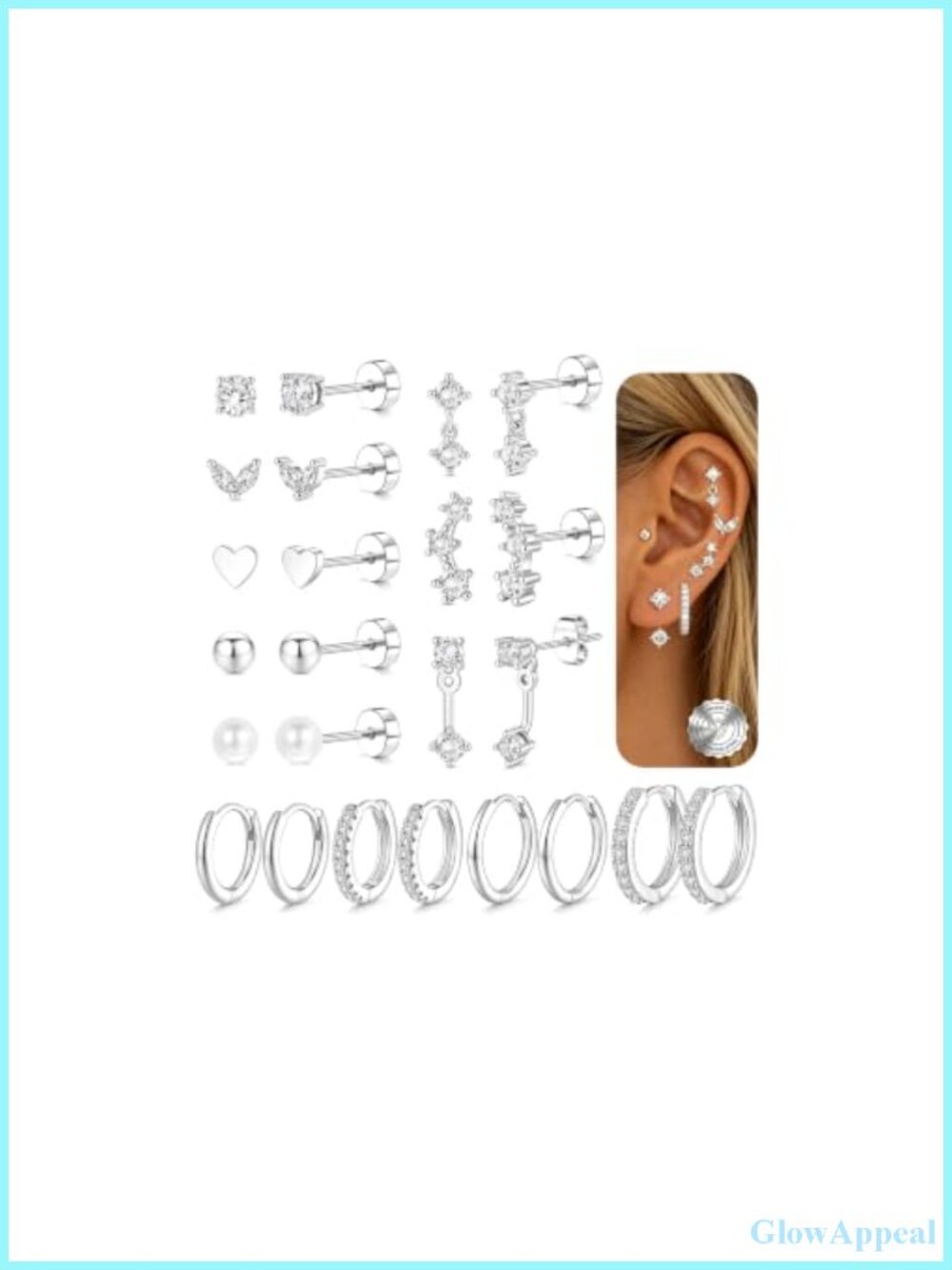 Hypoallergenic Flat Back Stud Earrings Set for Women, 14K Gold Plated Stainless